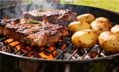 Papas a la parrilla con costilla asada